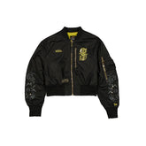 Alpha Industries x Seattle Mariners Black and Gold Women's Cropped L-2B Bomber Jacket