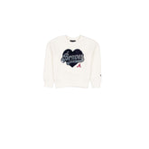 Atlanta Braves Girls Sequin Heart Chrome White Crewneck
