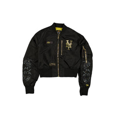 Alpha Industries x New York Mets Black and Gold Women's Cropped L-2B Bomber Jacket
