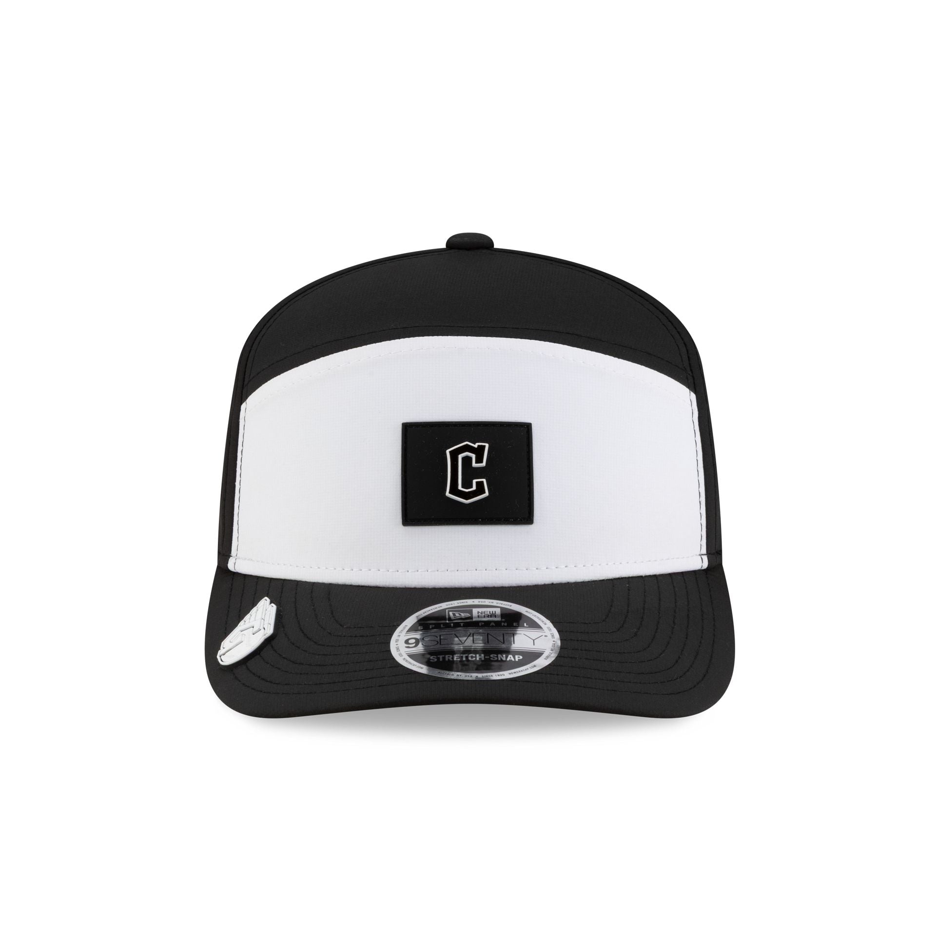 Cleveland Guardians 2026 Clubhouse Black & White Split Panel 9SEVENTY Stretch-Snap Hat