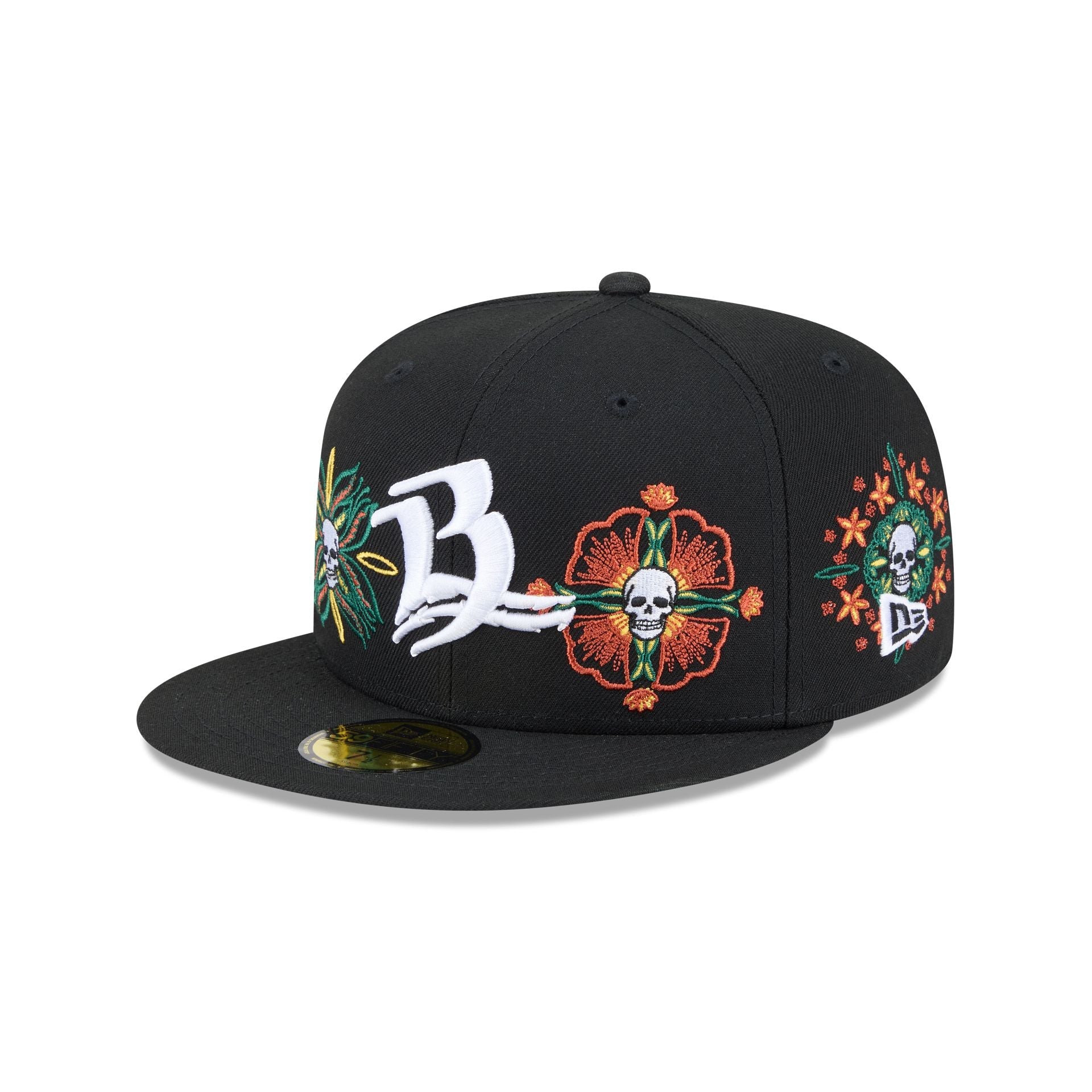 Bravos de León Day of the Dead Skull & Flowers 59FIFTY Fitted Hat