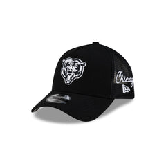 Chicago Bears Side Script Black 9FORTY A-Frame Trucker Hat