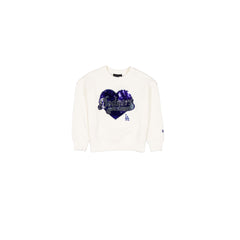 Los Angeles Dodgers Girls Sequin Heart Chrome White Crewneck