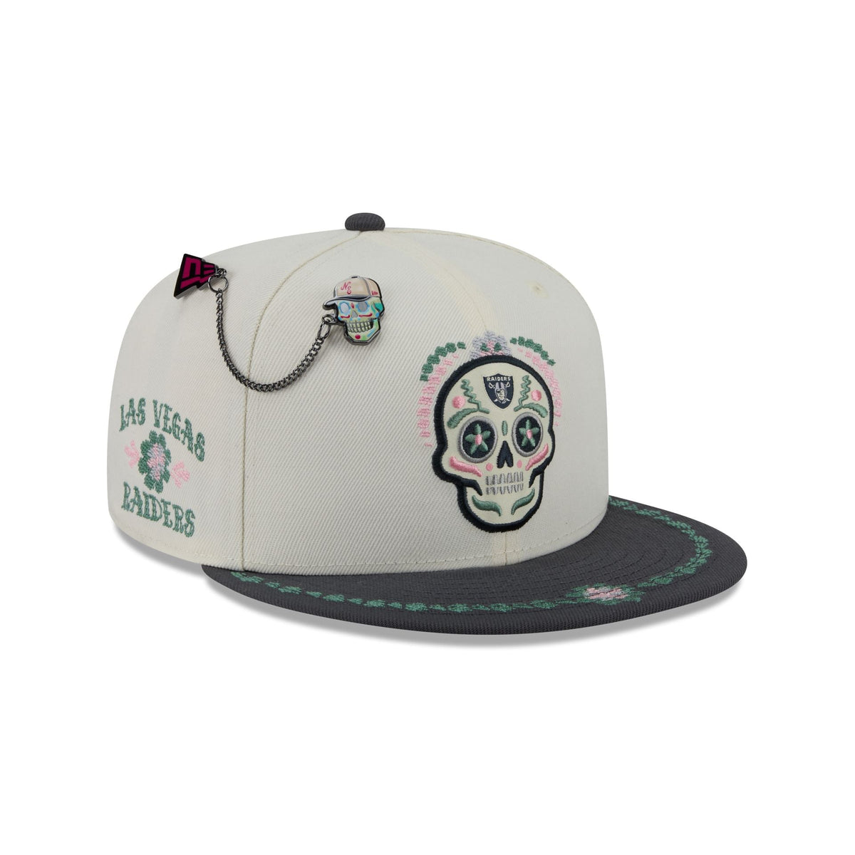 Las Vegas Raiders Day of the Dead Chrome White 59FIFTY Fitted Hat