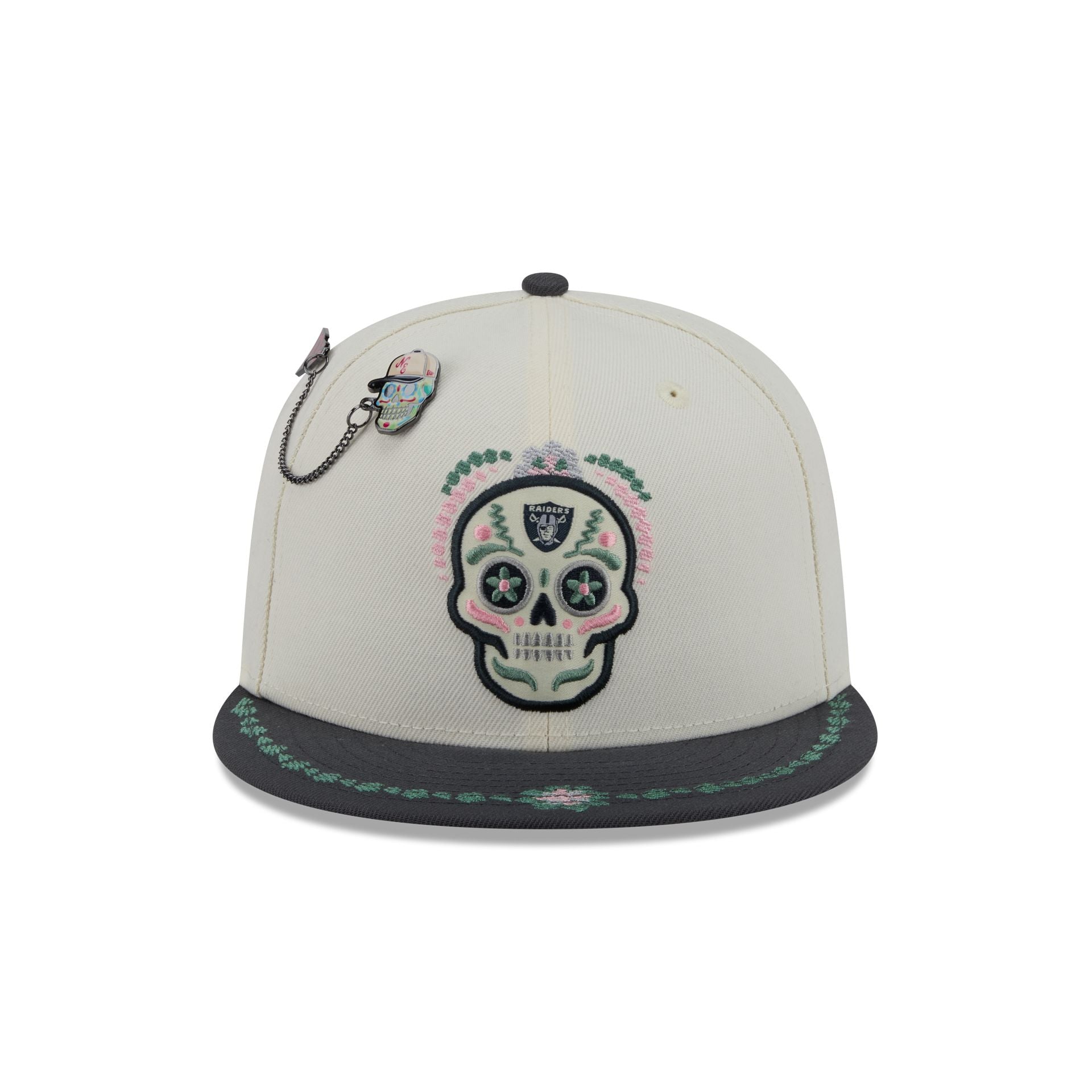 Las Vegas Raiders Day of the Dead Chrome White 59FIFTY Fitted Hat