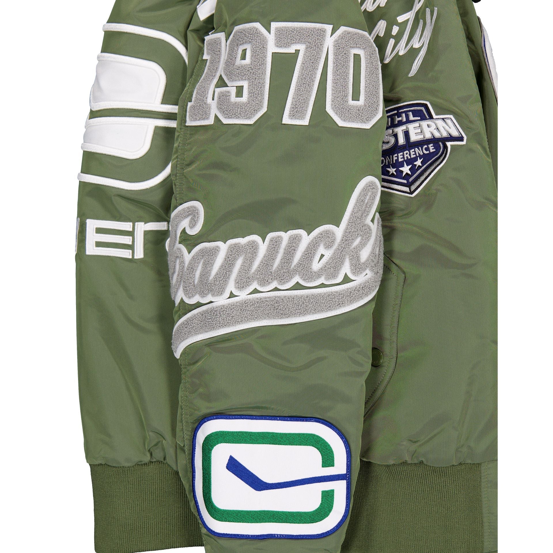 Alpha Industries x Vancouver Canucks Sage Green MA-1 Flight Jacket