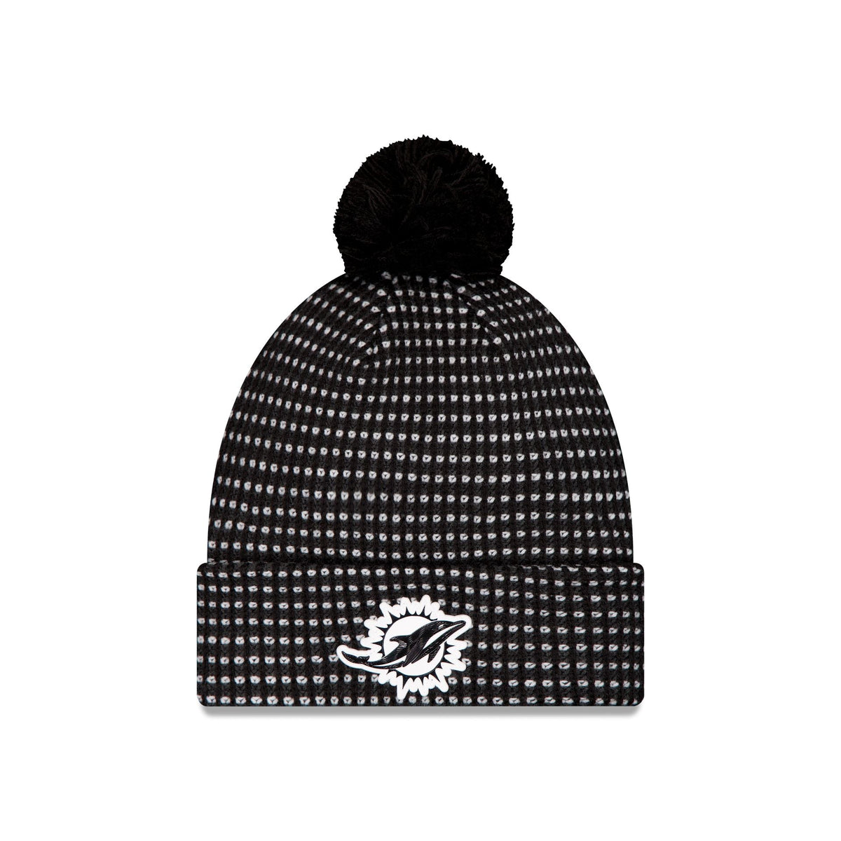 Miami Dolphins 2026 Sideline Cold Weather Black Pom Knit Hat